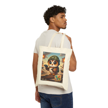 The Owl on the Front Lines Cotton Canvas Tote Bag – Courage & Quiet Strength