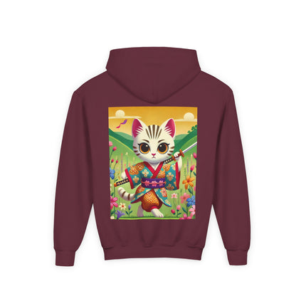 Samurai Kitten Youth Hooded Sweatshirt – Bold Adventure & Playful Spirit