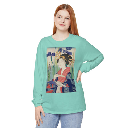 Woman with Bookmark and Book Garment-dyed Long Sleeve T-Shirt