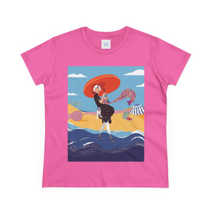 Beachside Promenade Women's Midweight Cotton Tee – Summer Glamour & Coastal Joy