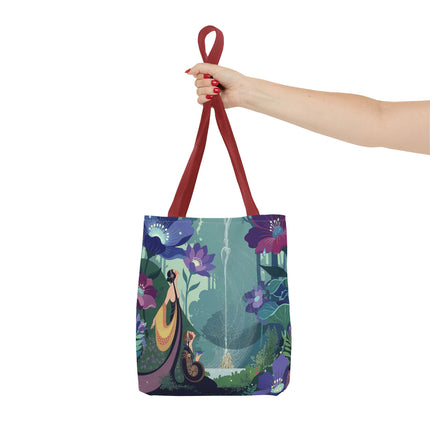 💧🌺 The Lady Of The Enchanted Fountain Tote Bag – Art Deco Garden Fantasy
