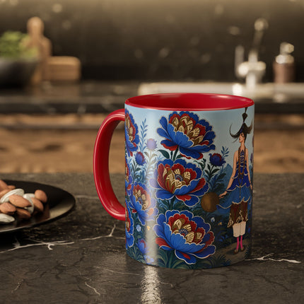 💙🌺 The Sapphire Blossom Garden Dancer Colorful Mug – Art Deco Fashion Fantasy
