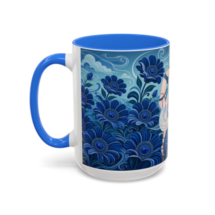💙🌸 The Sapphire Wind Dancer Colorful Mug – Art Deco Floral Fantasy