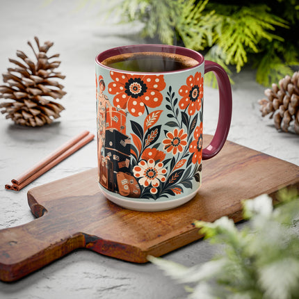 🧳🌼 The Grand Floral Voyage Colorful Mug – Art Deco Travel Elegance