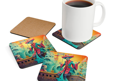 Skeleton Crew of the Misty Seas Corkwood Coaster Set