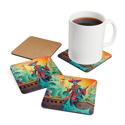 Skeleton Crew of the Misty Seas Corkwood Coaster Set