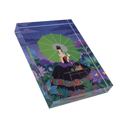 🪷🧶 The Lady Of The Lotus Knitting Circle Acrylic Art Block – Art Deco Floral Whims