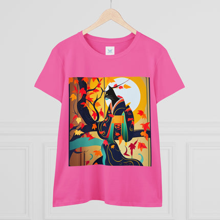 Black Cat in Kimono Women's Midweight Cotton Tee