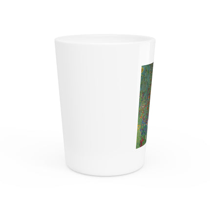 Farm Garden with Sunflowers by Gustav Klimt Ceramic Shot Glass