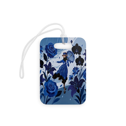 ☔💙 The Blue Rain Promenade Luggage Tag – Art Deco Floral Fashion