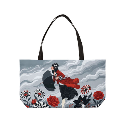 🌧️🌺 The Stormy Flower Walk Weekender Tote Bag – Art Deco Floral Fashion