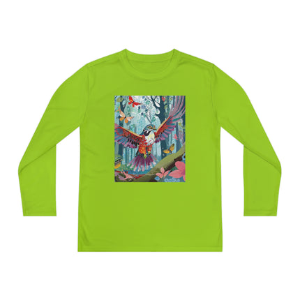 A Colorful Raptor Youth Long Sleeve Competitor Tee – Dino Adventure & Forest Wonder