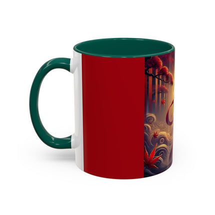 Regal Crimson Crane in the Autumn Mist Colorful Mugs (11oz, 15oz)