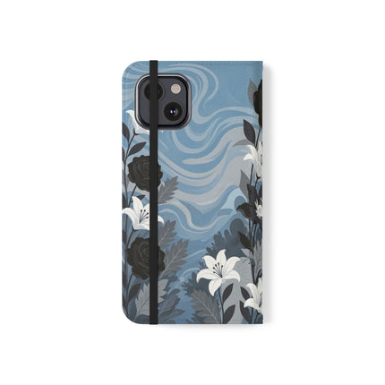 🖤🤍 The Lady Of The Black Rose Garden Flip Case – Art Deco Floral Elegance