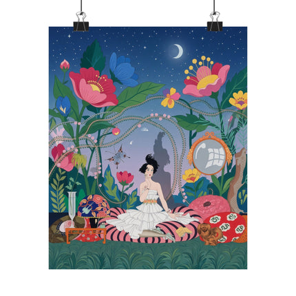 🌙🌺 The Midnight Garden Reverie Matte Vertical Poster – Art Deco Botanical Whimsy