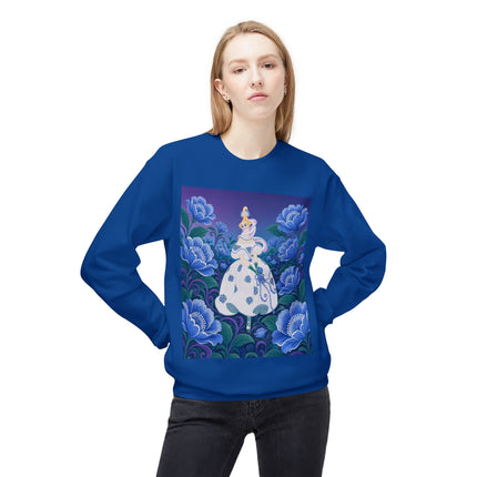 💙🌸 The Enchanted Blue Blossom Garden Midweight Crewneck Sweatshirt – Art Deco Floral Elegance