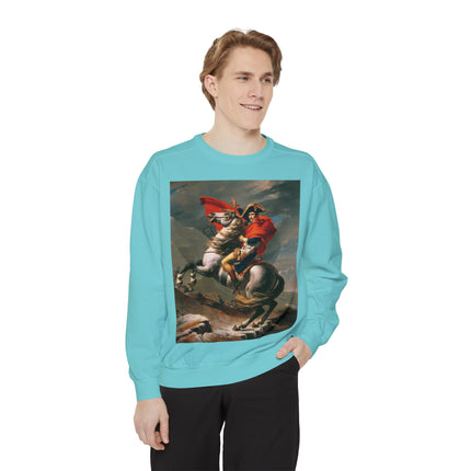 Napoleon Crossing the Alps by Jacques-Louis David Unisex Garment-Dyed Sweatshirt