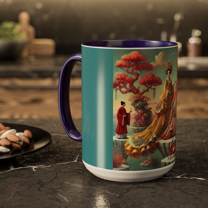 Cherry Blossom Courtesans & Crimson Crab Colorful Mug – Imperial Elegance & Playful Charm