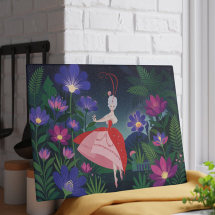 🌙🌺 The Lady Of The Midnight Flower Garden Glass Cutting Board – Art Deco Floral Elegance