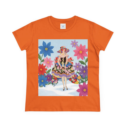 🌸❄️ The Winter Blossom Belle Cotton Tee – Art Deco Floral Fantasy