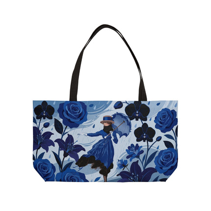 ☔💙 The Blue Rain Promenade Weekender Tote Bag – Art Deco Floral Fashion