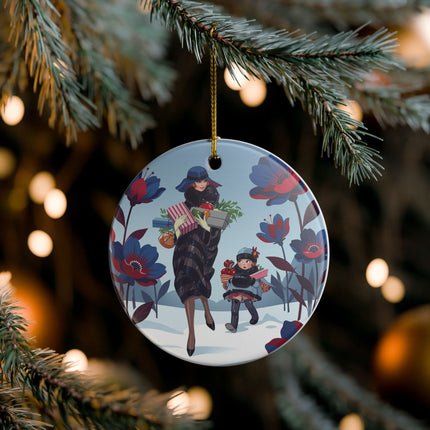 🎁🌺 The Christmas Gift Garden Stroll Ceramic Ornament – Art Deco Holiday Fantasy