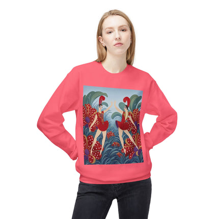 🎭🌺 The Scarlet Flower Garden Dancers Midweight Crewneck Sweatshirt – Art Deco Floral Whimsy