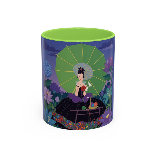 The Lady Of The Moonlit Needlework Colorful Mugs – Art Deco Crafting Elegance