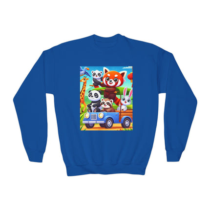 Safari Friends on the Move Youth Crewneck Sweatshirt – Adventure, Friendship & Playful Energy