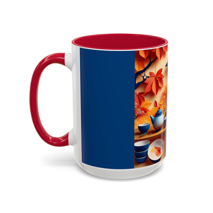 Blue Jay at an Autumn Tea Ceremony Colorful Mugs (11oz, 15oz)