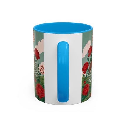 🌹💚 The Scarlet Rose Checkerboard Garden Colorful Mug – Art Deco Floral Whimsy