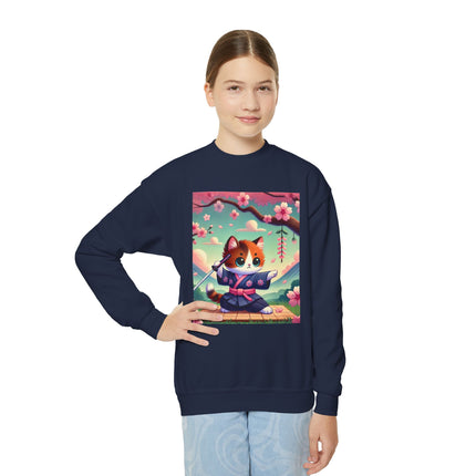 Playful Kitten in the Tea Room Youth Crewneck Sweatshirt – Whimsy, Elegance & Gentle Charm