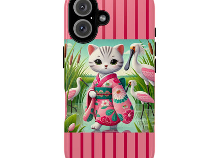 Geisha Kitten Strolls Among the Spoonbills Phone Cases