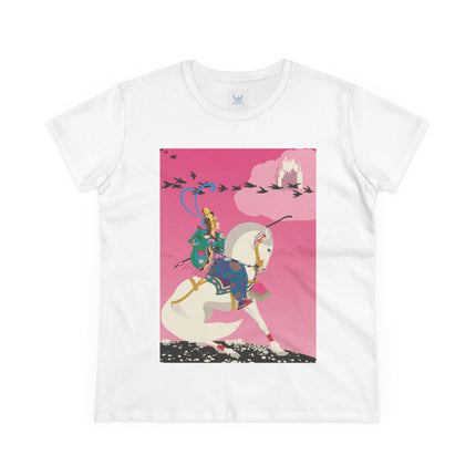 Samurai Princess on the White Steed Women's Midweight Cotton Tee – Epic Fantasy & Mythic Beauty