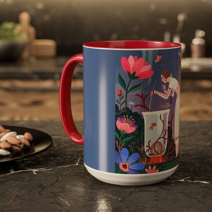 The Lady Of The Enchanted Aquarium Colorful Mugs – Art Deco Aquatic Elegance