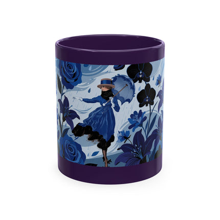 ☔💙 The Lady In The Blue Rain Garden Ceramic Mug – Art Deco Floral Elegance