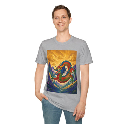 🐉🌄 The Golden Sky Dragon Softstyle T-Shirt – Mystical Mountain Fantasy