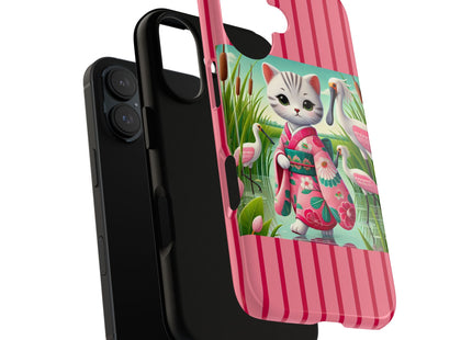 Geisha Kitten Strolls Among the Spoonbills Phone Cases