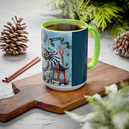 Spotted Crab & Pagoda Colorful Mug – Mystical Ocean & Asian Harmony