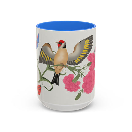 Goldfinch & Pink Flowers Colorful Mugs – Vibrant Spring & Bold Beauty