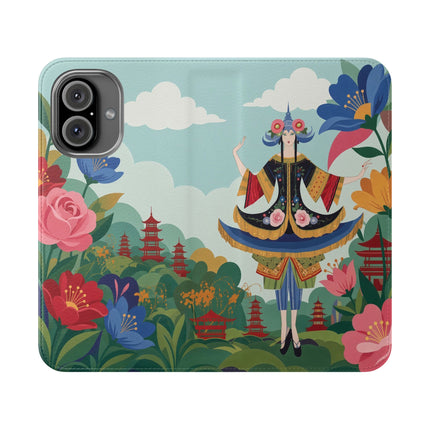 🌸🏯 The Lady Of The Pagoda Garden Flip Case – Art Deco Floral Fantasy