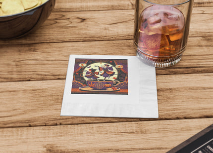 Theatrical Halloween Kabuki Mice White Coined Napkins