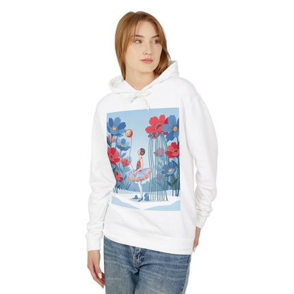 🌸❄️ Winter Flower Girl Unisex Lightweight Hooded Sweatshirt – Art Deco Floral Fantasy