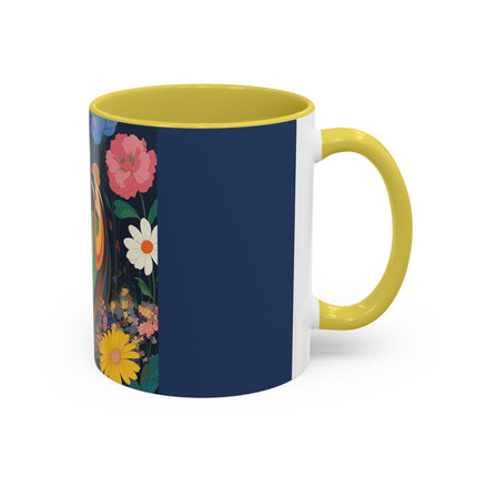 The Lady And The Crimson Moonbird Colorful Mugs – Art Deco Whimsical Garden Elegance