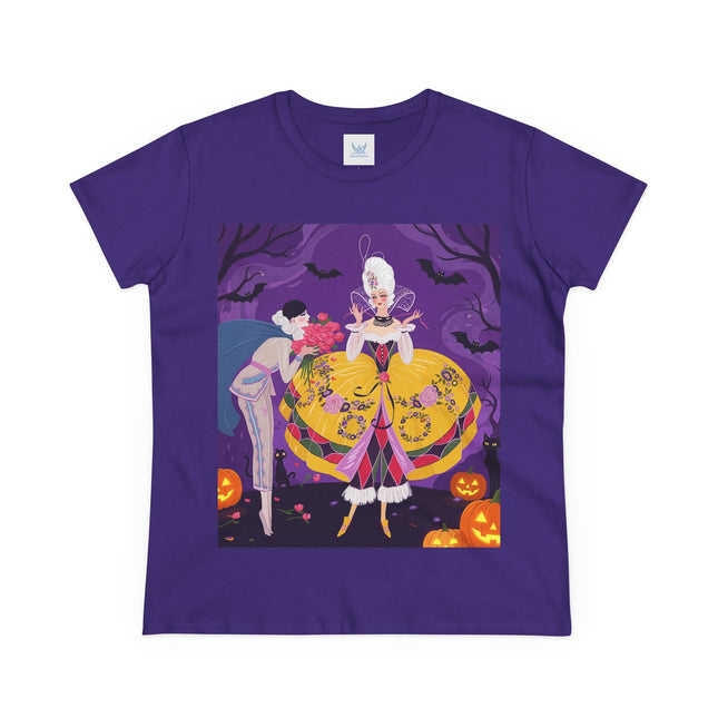🎭🌹 The Harlequin Rose Masquerade Cotton Tee – Theatrical Halloween Romance
