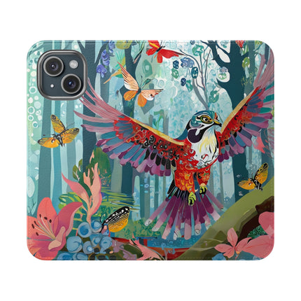 🦖🦋 Colorful Raptor Flip Case – Butterfly Wonder & Forest Adventure