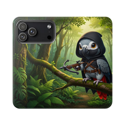 🪶🌲 The African Grey Sentinel Flip Case – Quiet Strength & Woodland Adventure