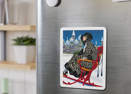 Elegant Winter Woman in Sleigh Die-Cut Magnets (5 Sizes)