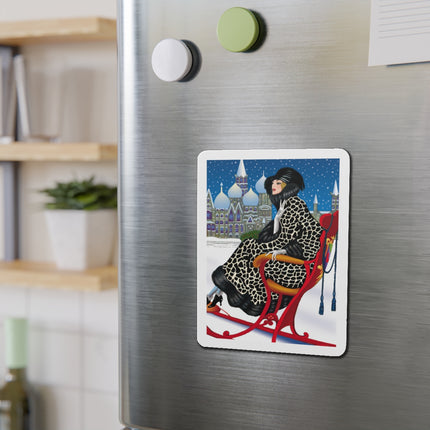 Elegant Winter Woman in Sleigh Die-Cut Magnets (5 Sizes)