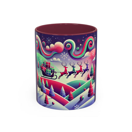 Festive Reindeer Flight Colorful Mugs (11oz, 15oz)